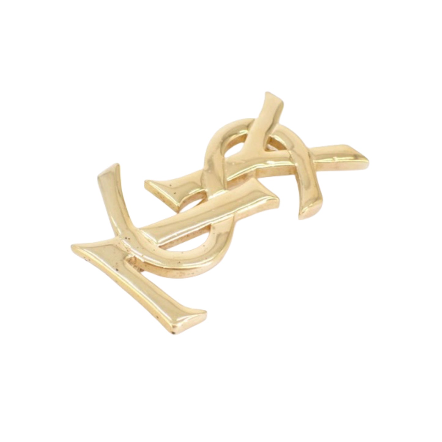 yves saint laurent gone-tone logo brooch
