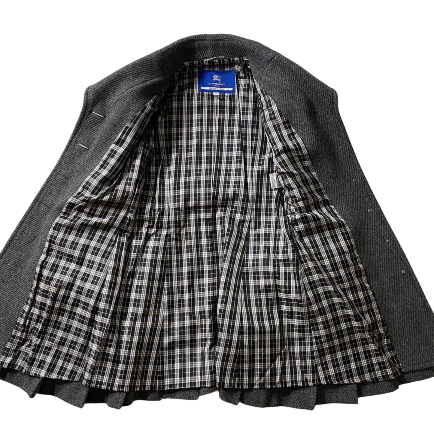 Burberry Iconic Pleated Flirty Tweed Grey Dress Coat
