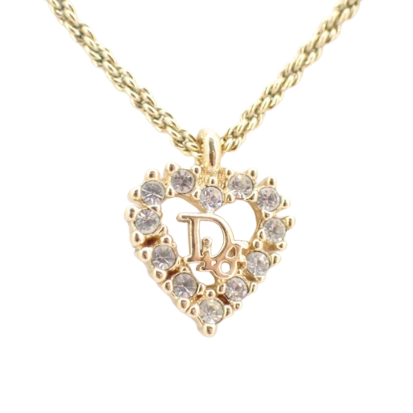 christian dior vintage rhinestone heart necklace
