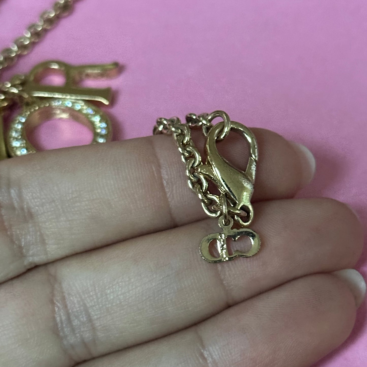 christian dior logo rhinestone necklace