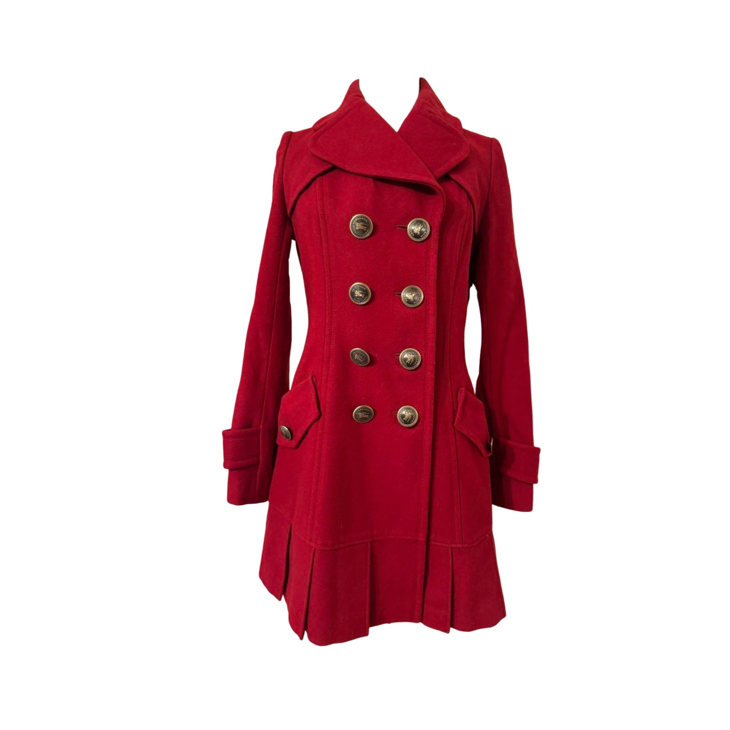 burbrery blue label red pleated flirty coat