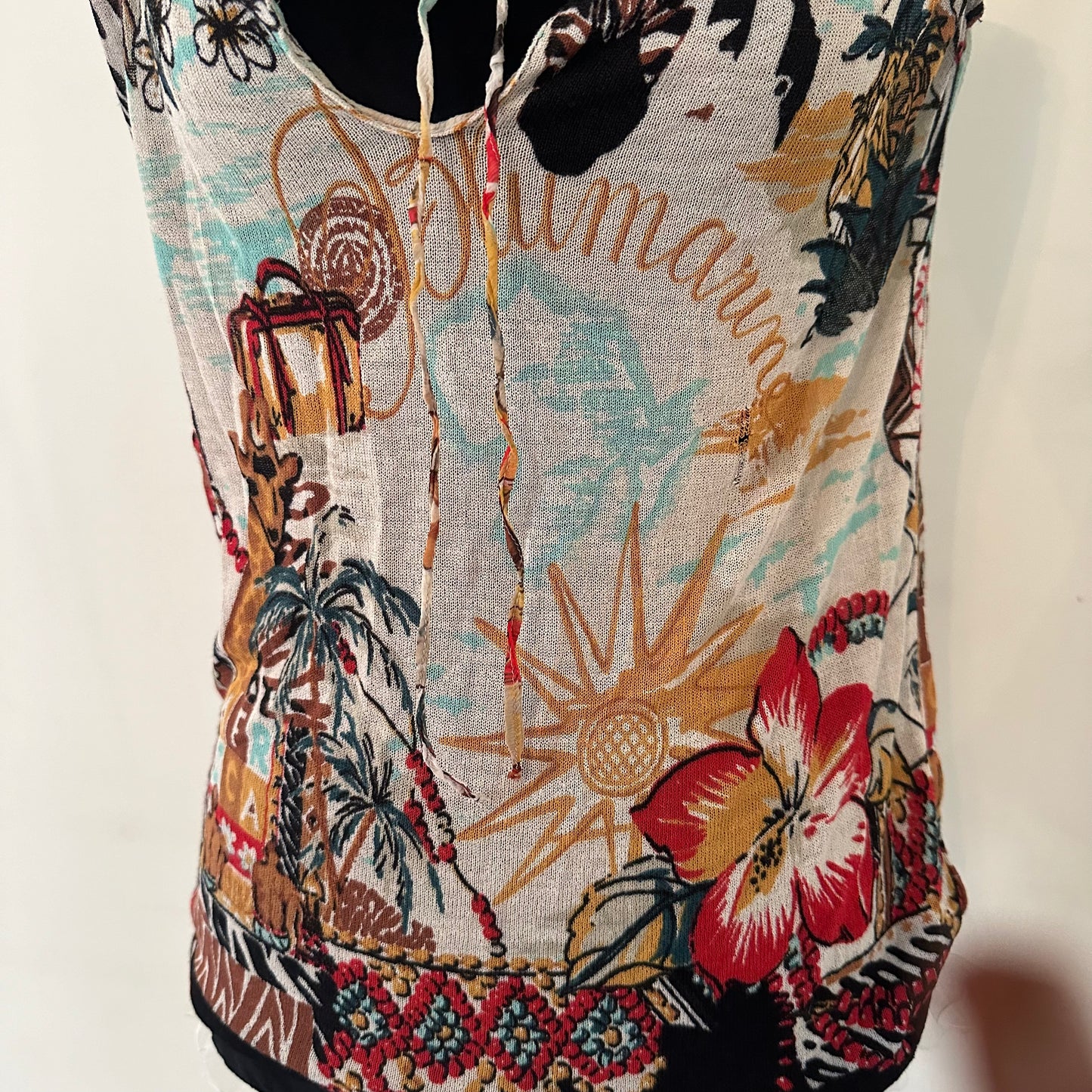Blumarine Graphic Print Top with Ribbon Detail