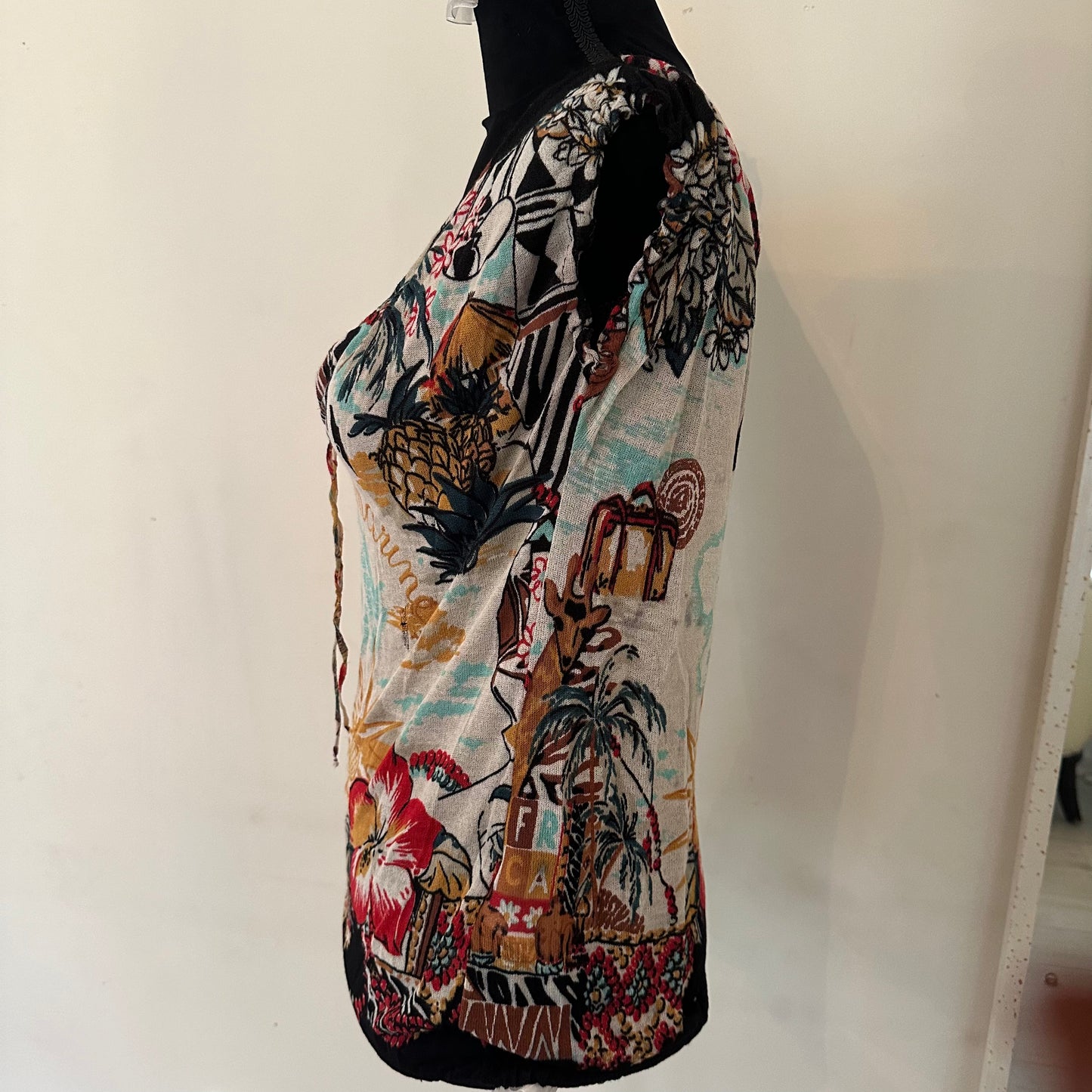 Blumarine Graphic Print Top with Ribbon Detail