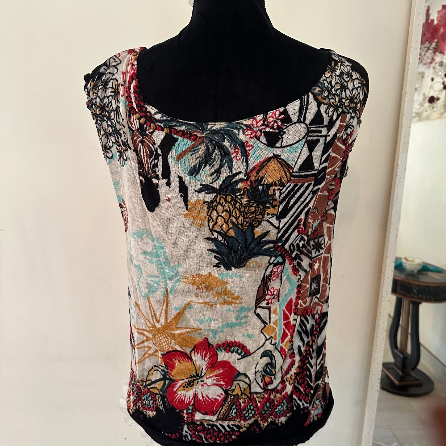 Blumarine Graphic Print Top with Ribbon Detail