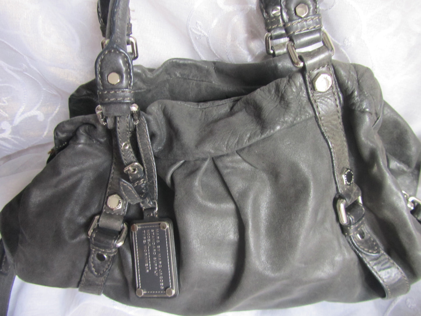 marc by marc jacobs grunge leather bag in dark grey