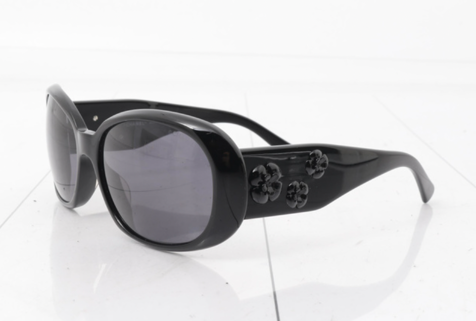 Chanel Black Camellia Floral Sunglasses