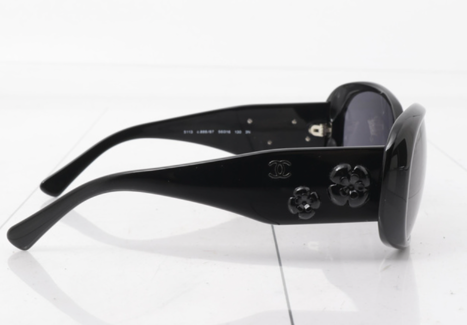 Chanel Black Camellia Floral Sunglasses