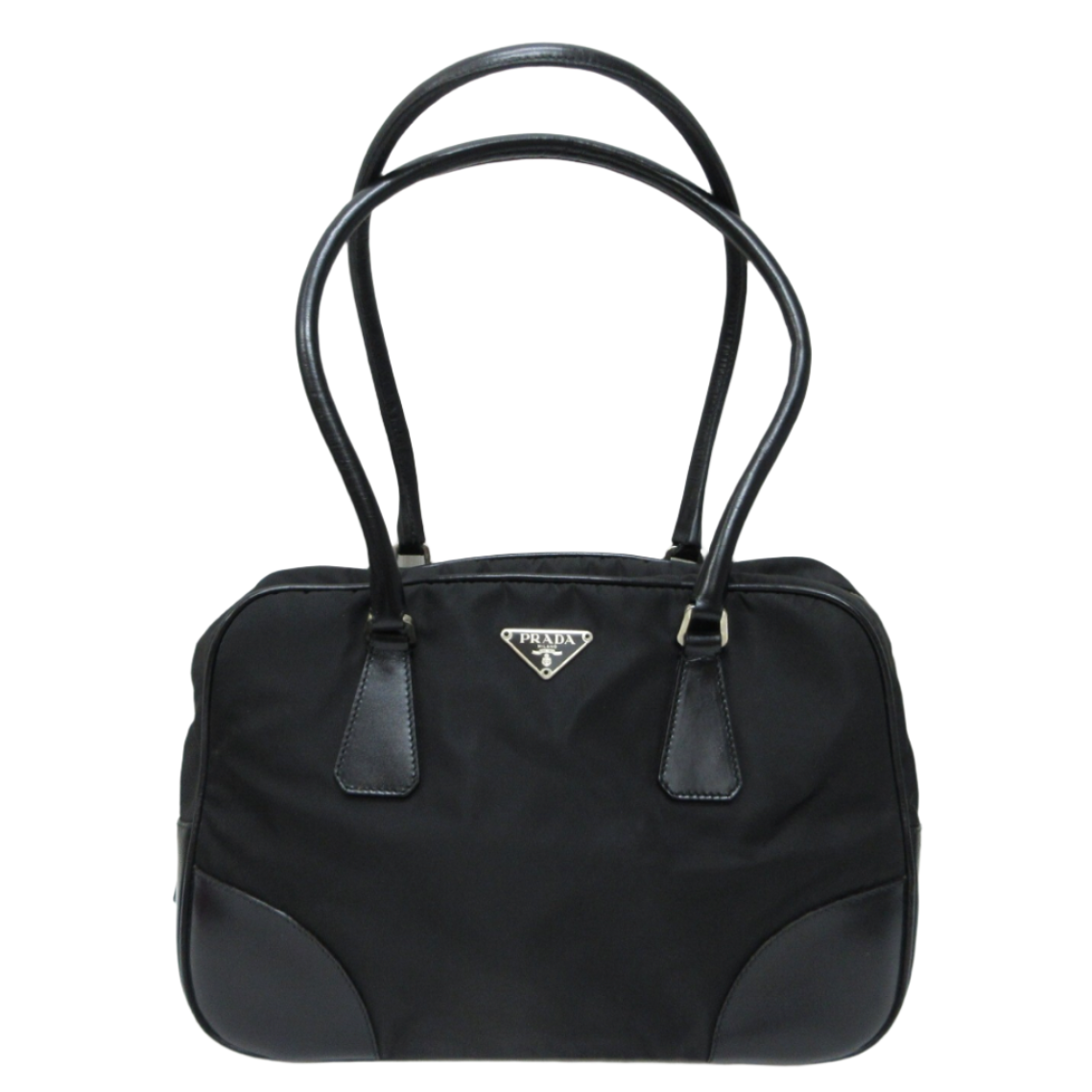prada black nylon x leather bowling bag
