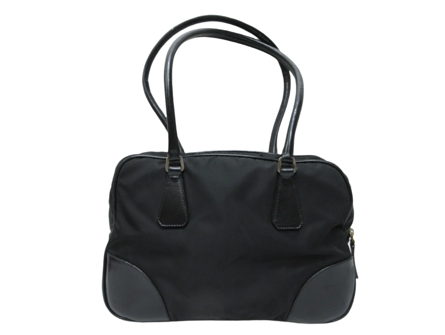 prada black nylon x leather bowling bag