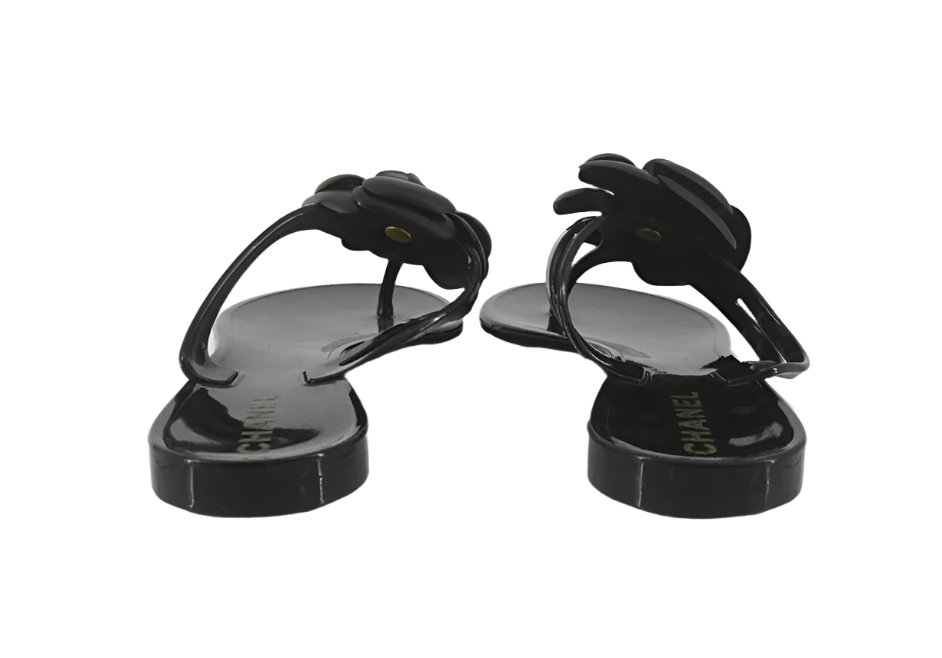 chanel camellia black sandles (size 38/7)