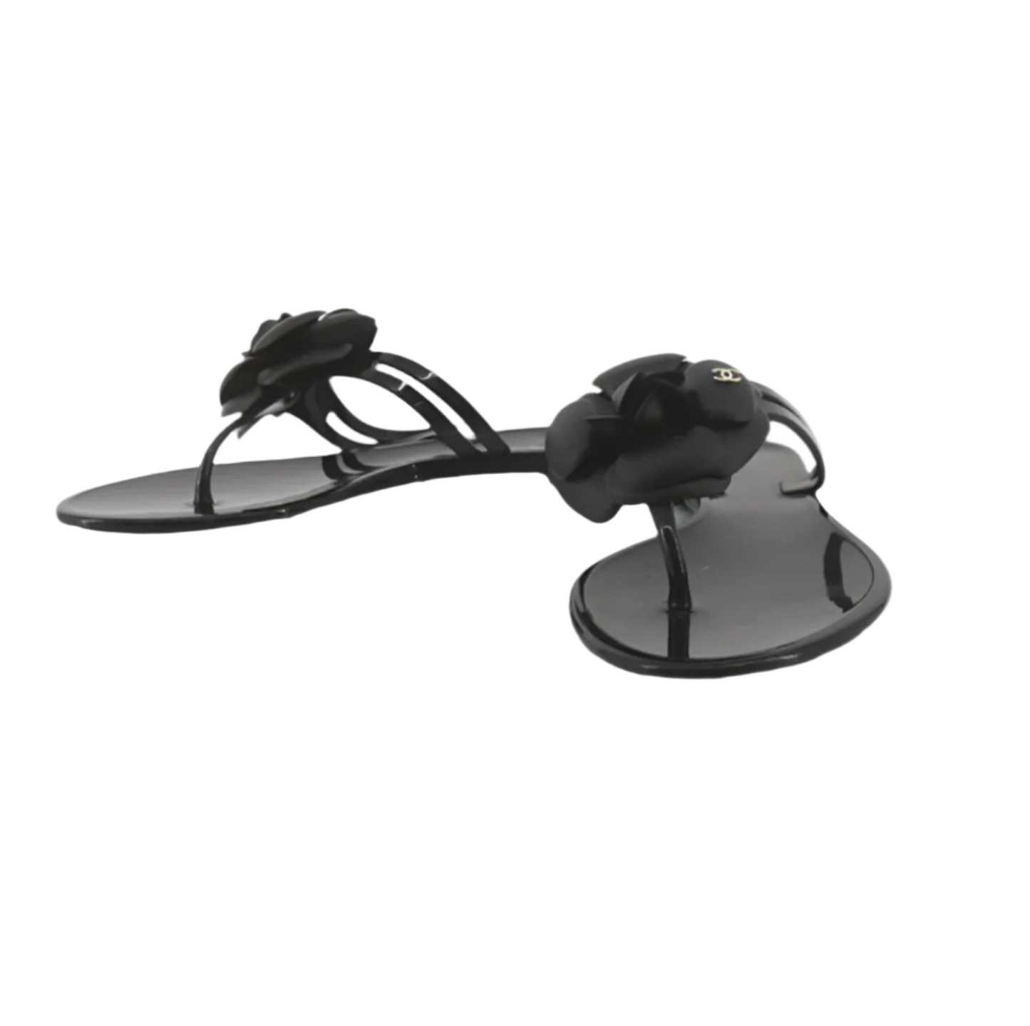 chanel camellia black sandles (size 38/7)