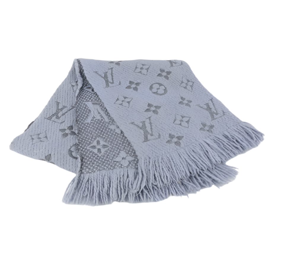 louis vuitton dusty blue wool & silk scarf