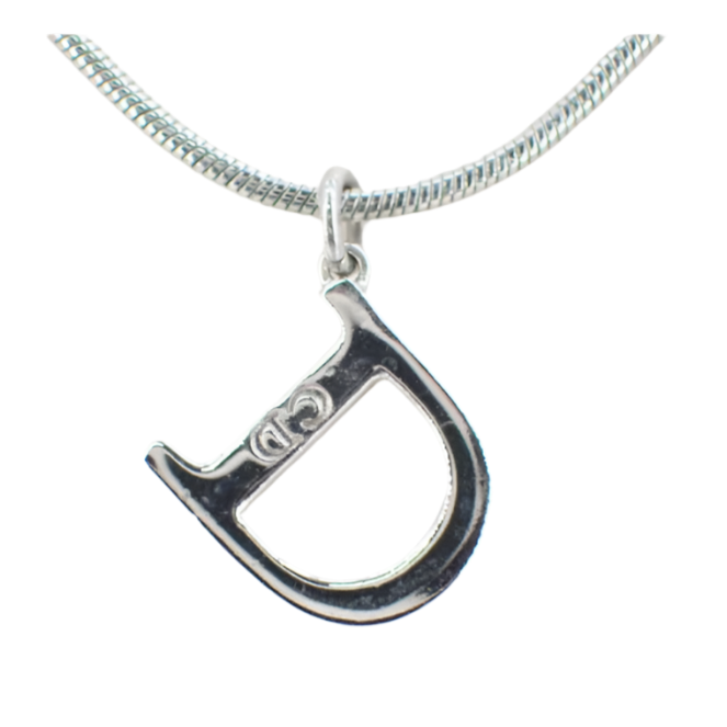 christian dior silver tone logo necklace