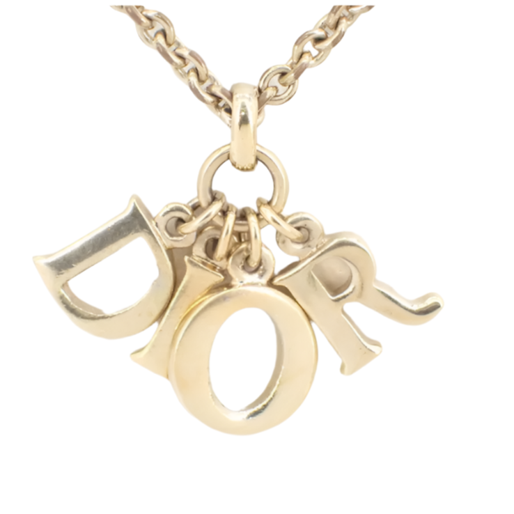christian dior gold tone logo necklace