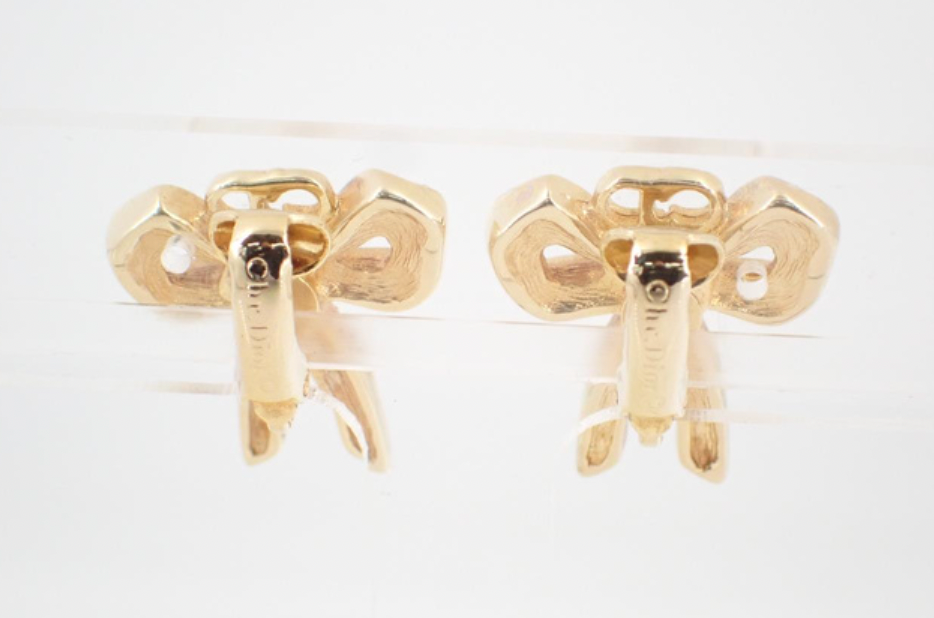 christian dior rhinestone ribbon clip-on earrings