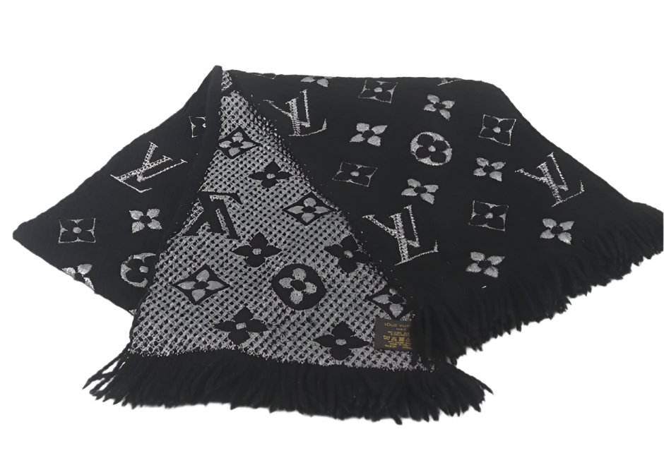 louis vuitton black wool & silk scarf