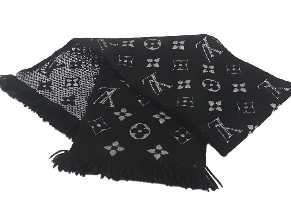 louis vuitton black wool & silk scarf