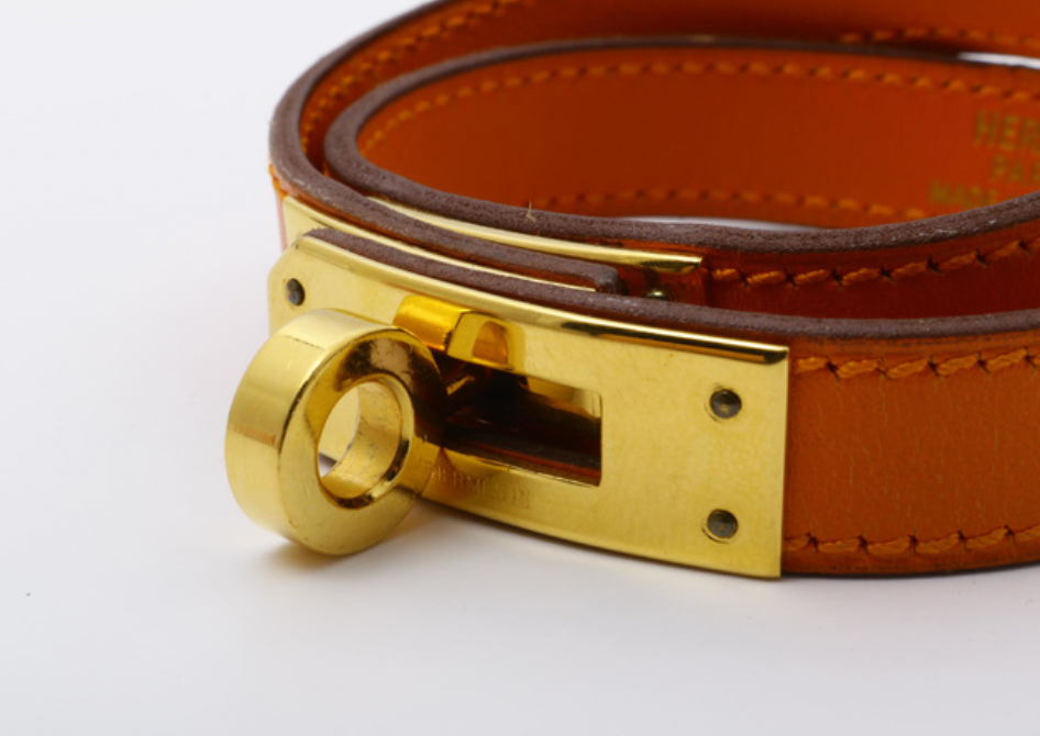 HERMÈS orange leather kelly double tour bracelet