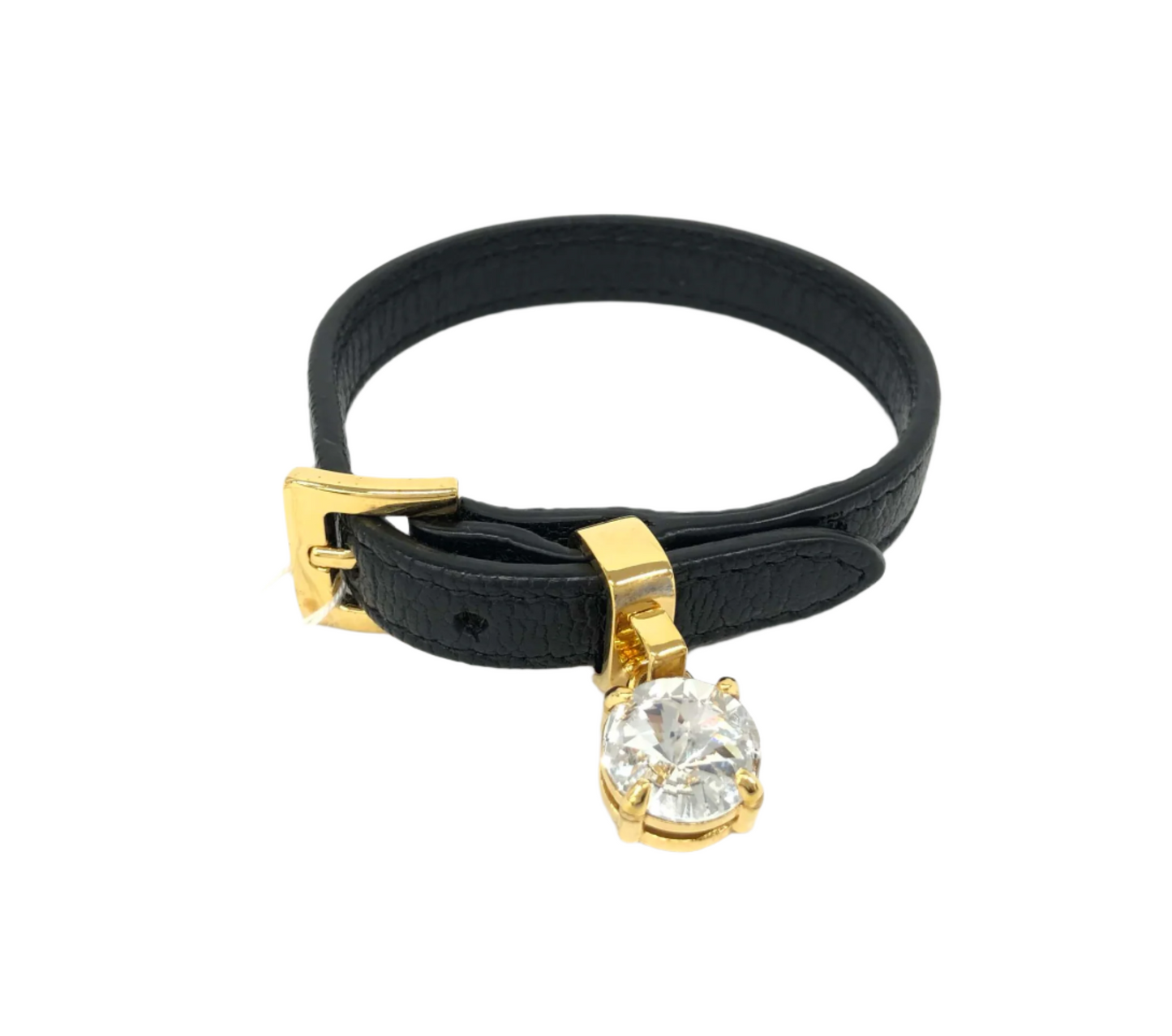 miu miu black leather rhinestone charm bracelet