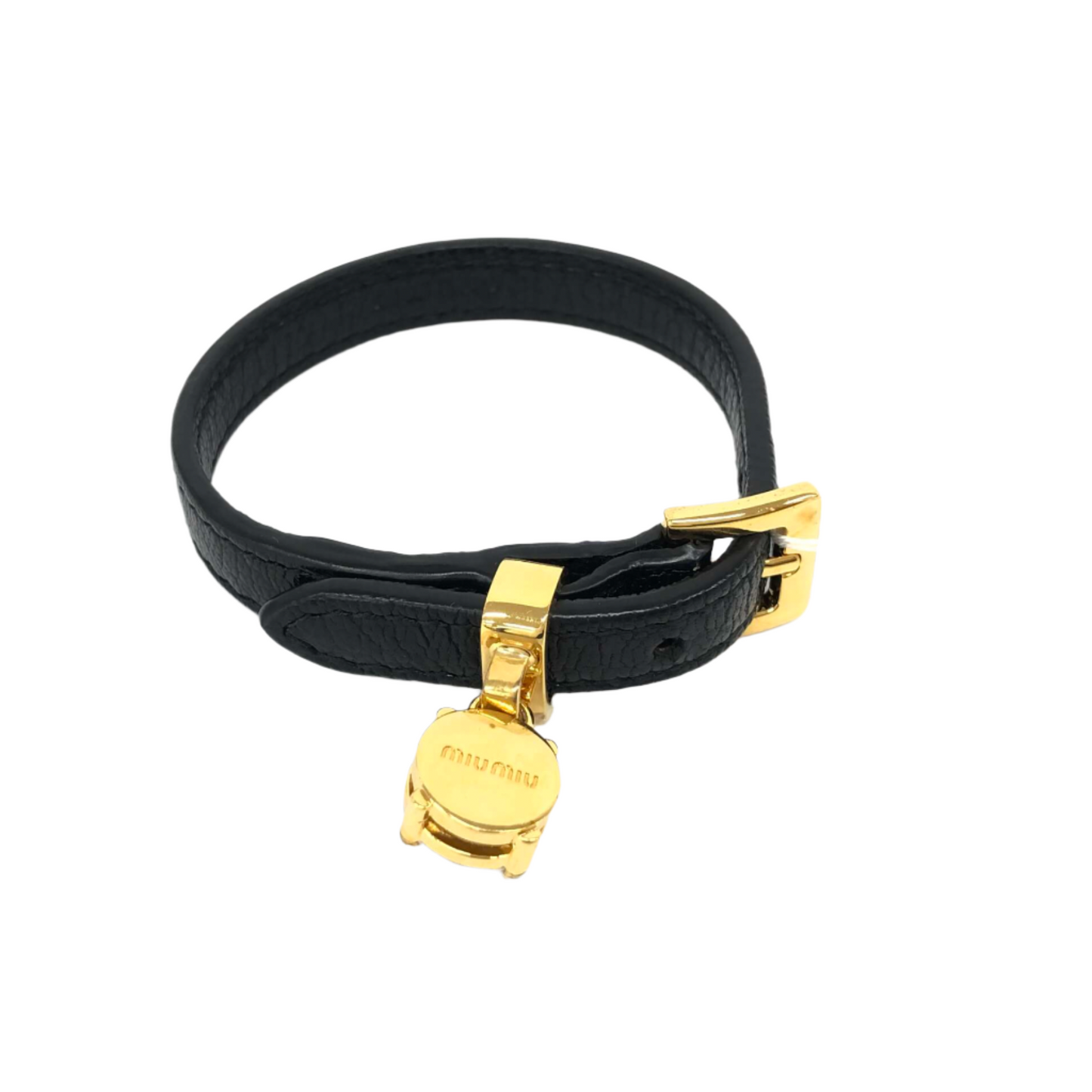 miu miu black leather rhinestone charm bracelet