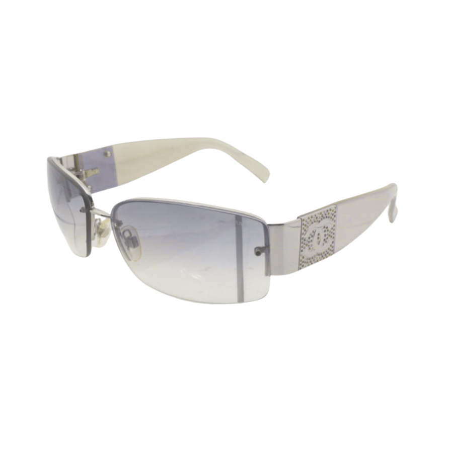 Chanel 2000s cream rhinestone logo sunglasses