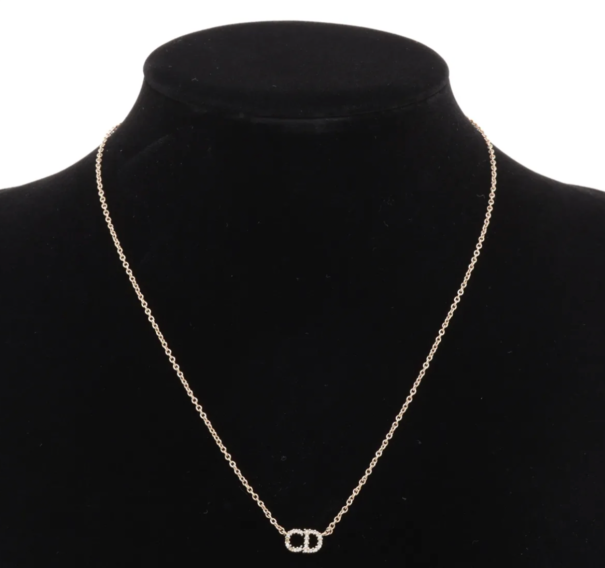 christian dior rhinestone logo necklace