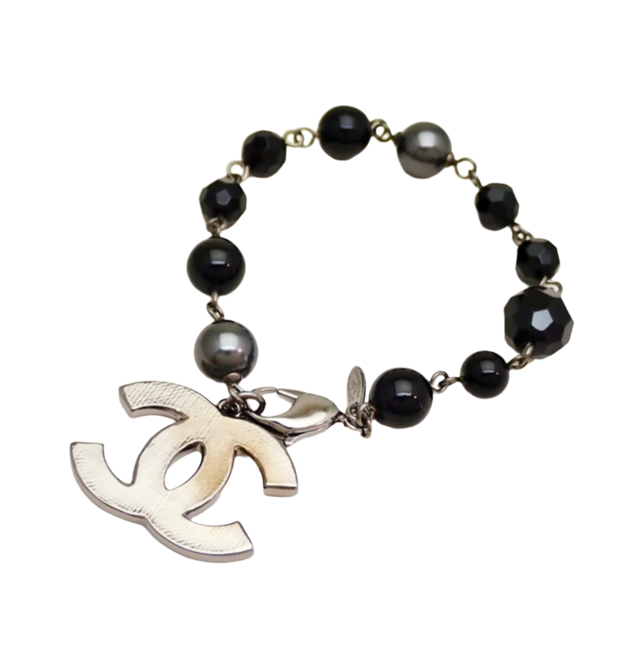 CHANEL Vintage Classic Engraved Black Stone Chunky Bracelet