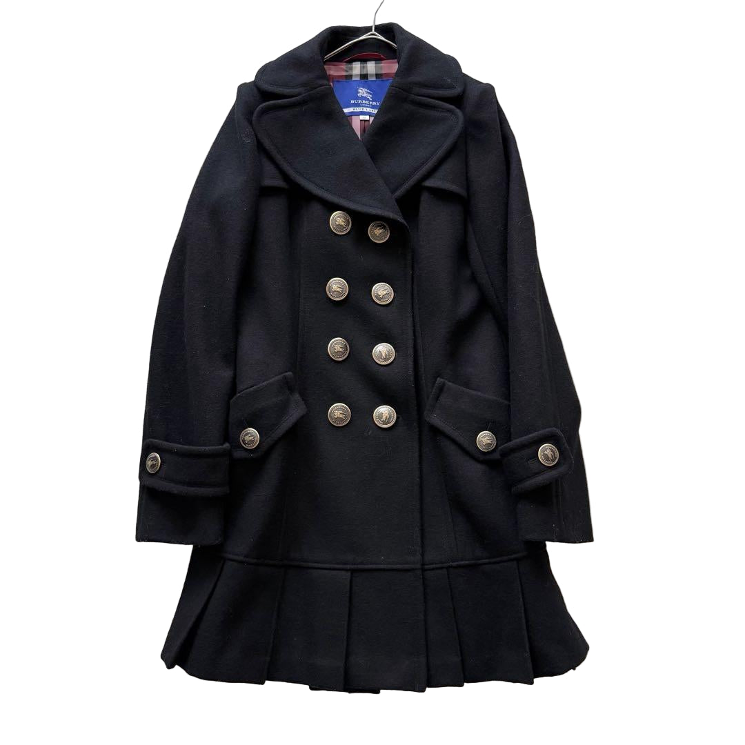 burberry blue label pleated flirty dress coat in black