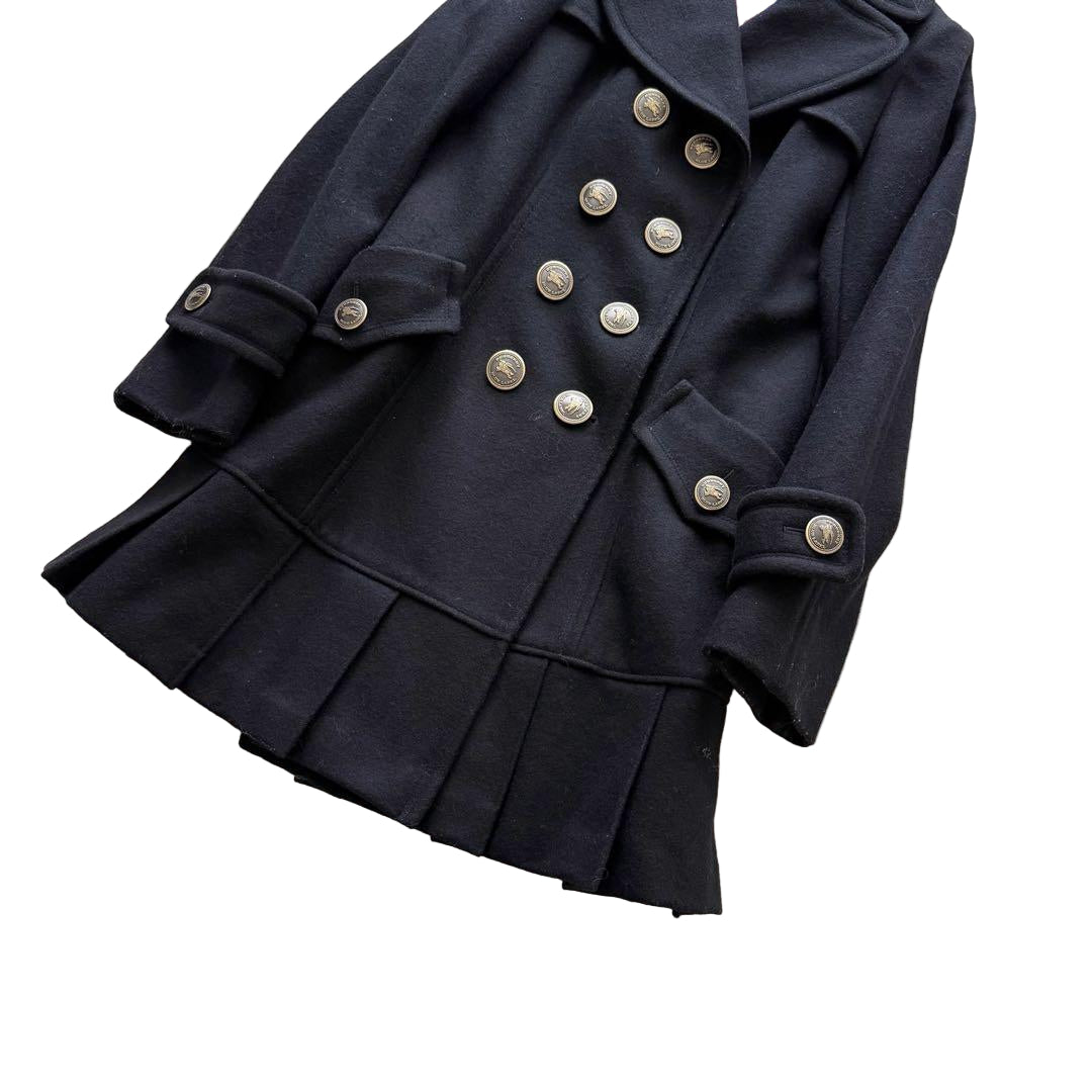 burberry blue label pleated flirty dress coat in black