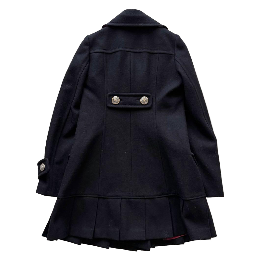 burberry blue label pleated flirty dress coat in black