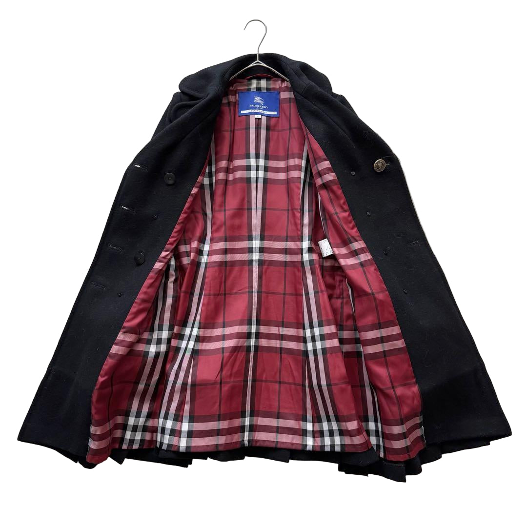 burberry blue label pleated flirty dress coat in black