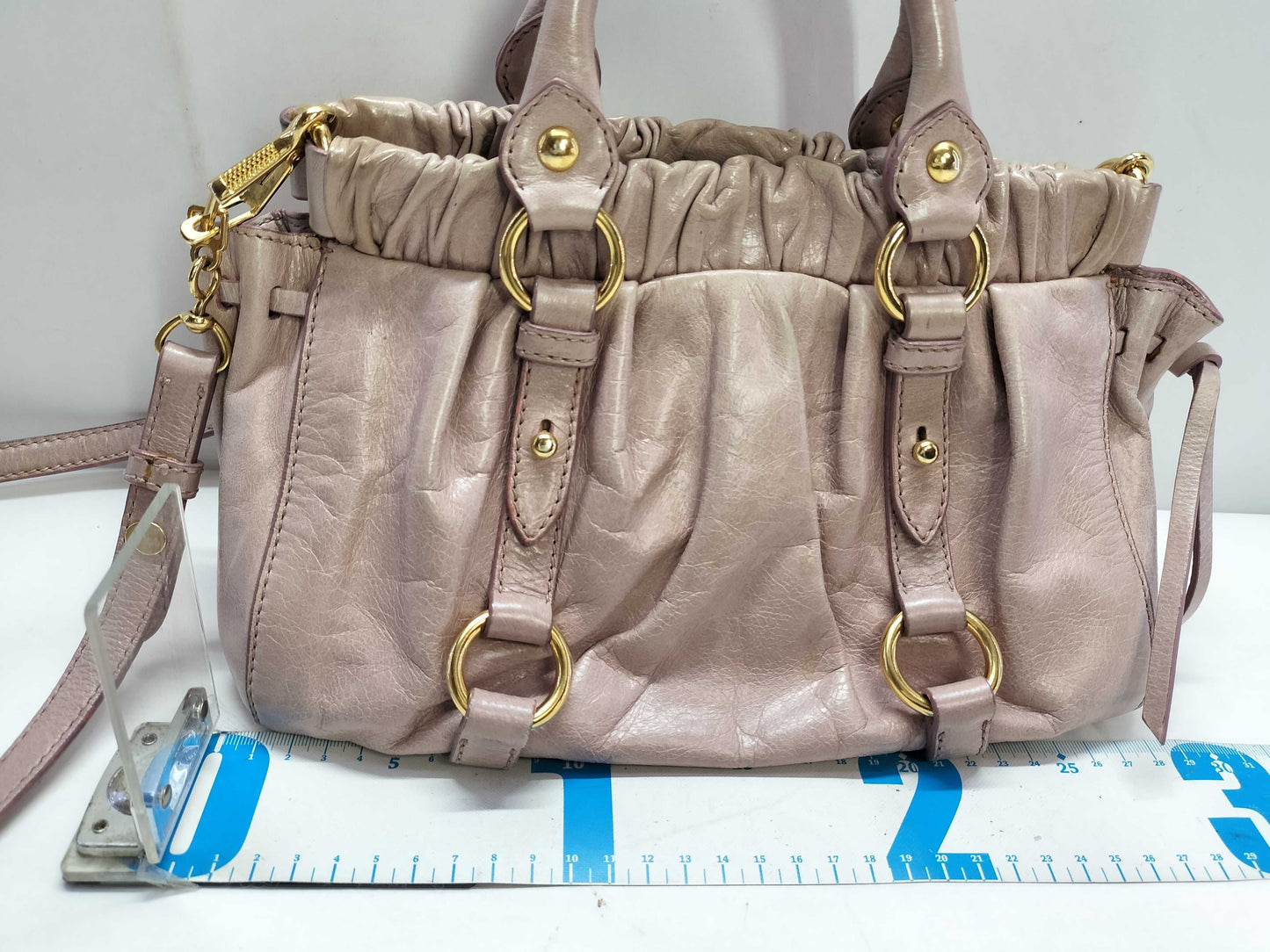 miu miu mini vintage vitello lux bag in pale pink
