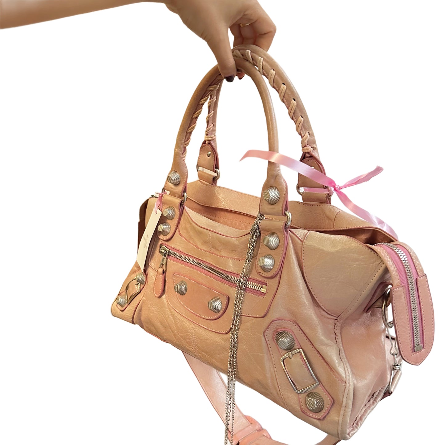 Balenciaga Baby Pink Giant City Bag with Shoulder Strap