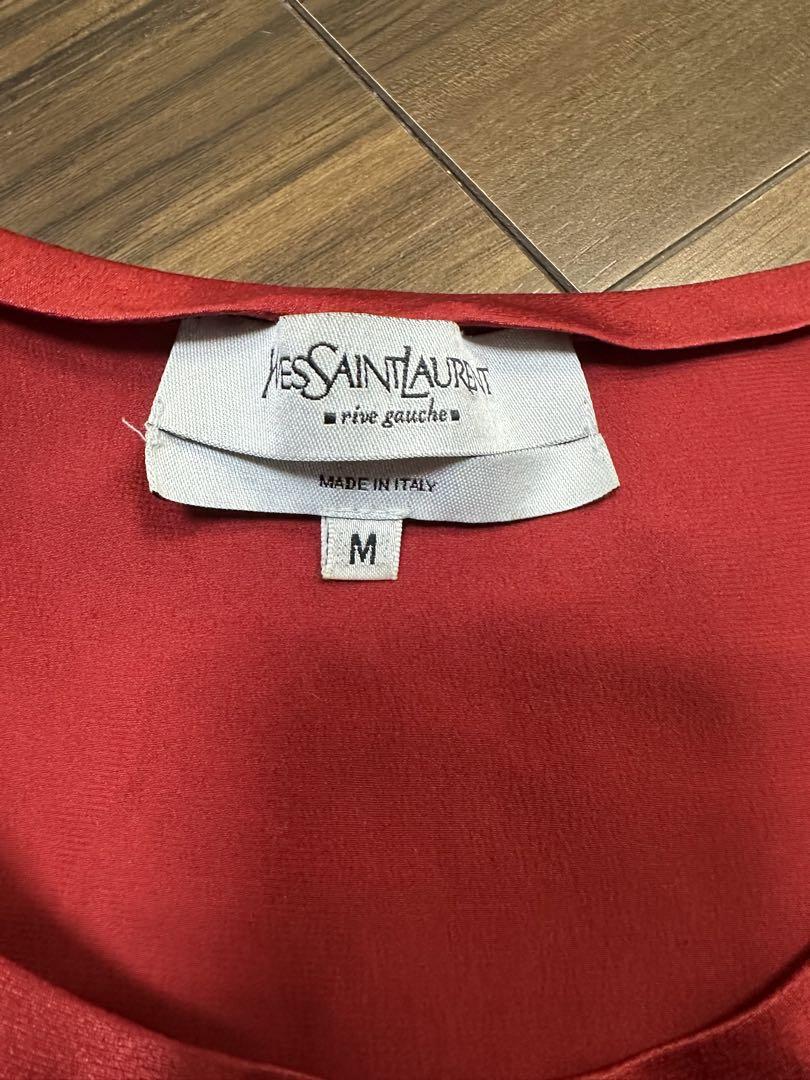 Yves Saint Laurent 100% Silk Red Logo Sequin Top