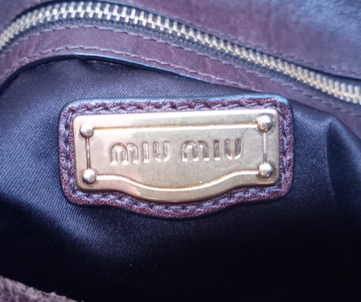 Miu Miu Chocolate Burgundy Studded Shoulder Bag