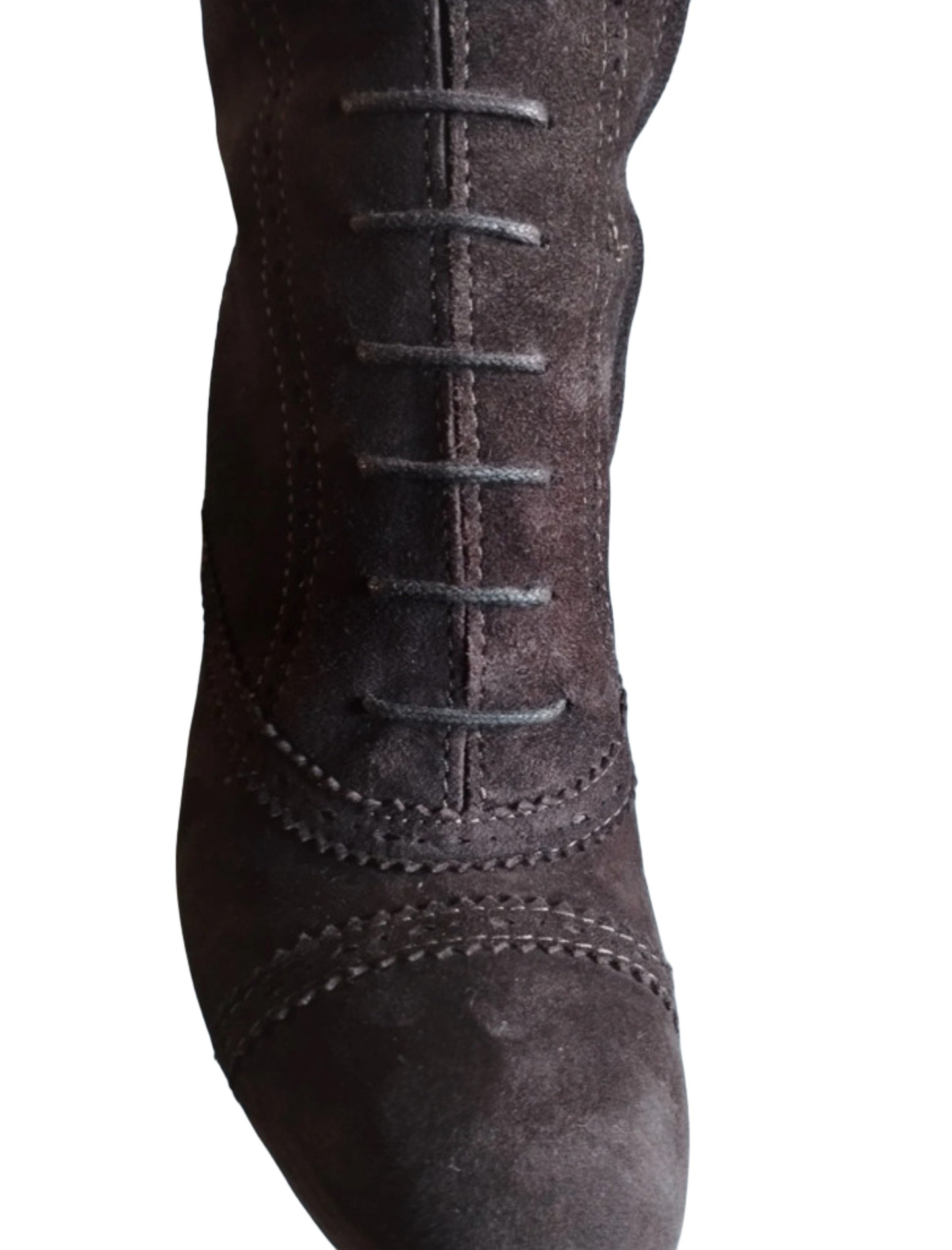 Italian Vintage Lace Up Chocolate Suede Block Heel Boots (Size EU 38, US 7)