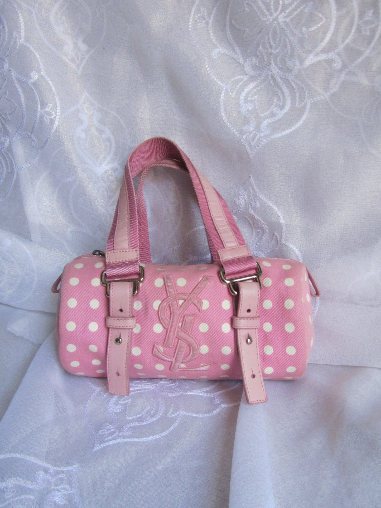 yves saint laurent pink polkadot shoulder bag