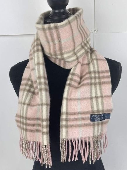 Burberry 100% Cashmere Plaid Light Pink Scarf