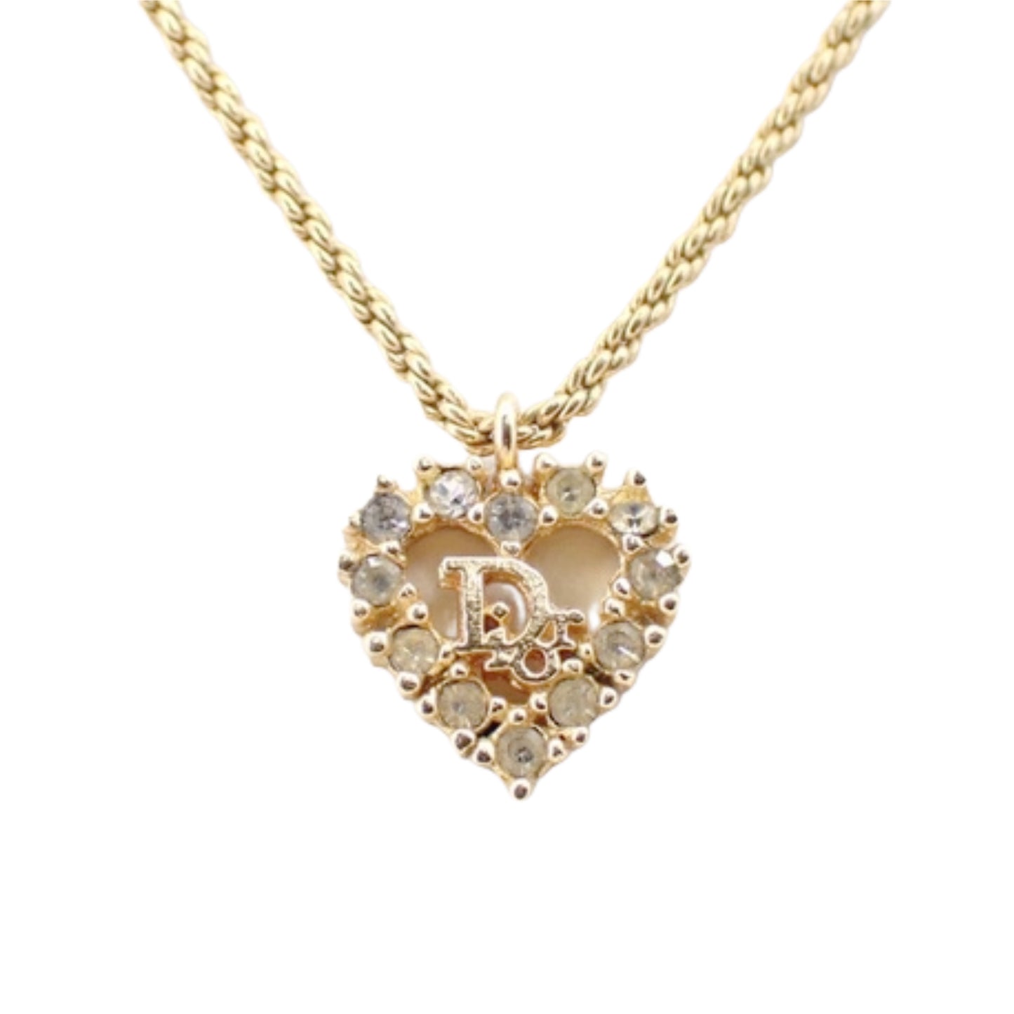 christian dior vintage rhinestone heart necklace