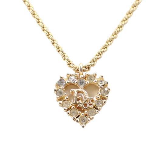 christian dior vintage rhinestone heart necklace