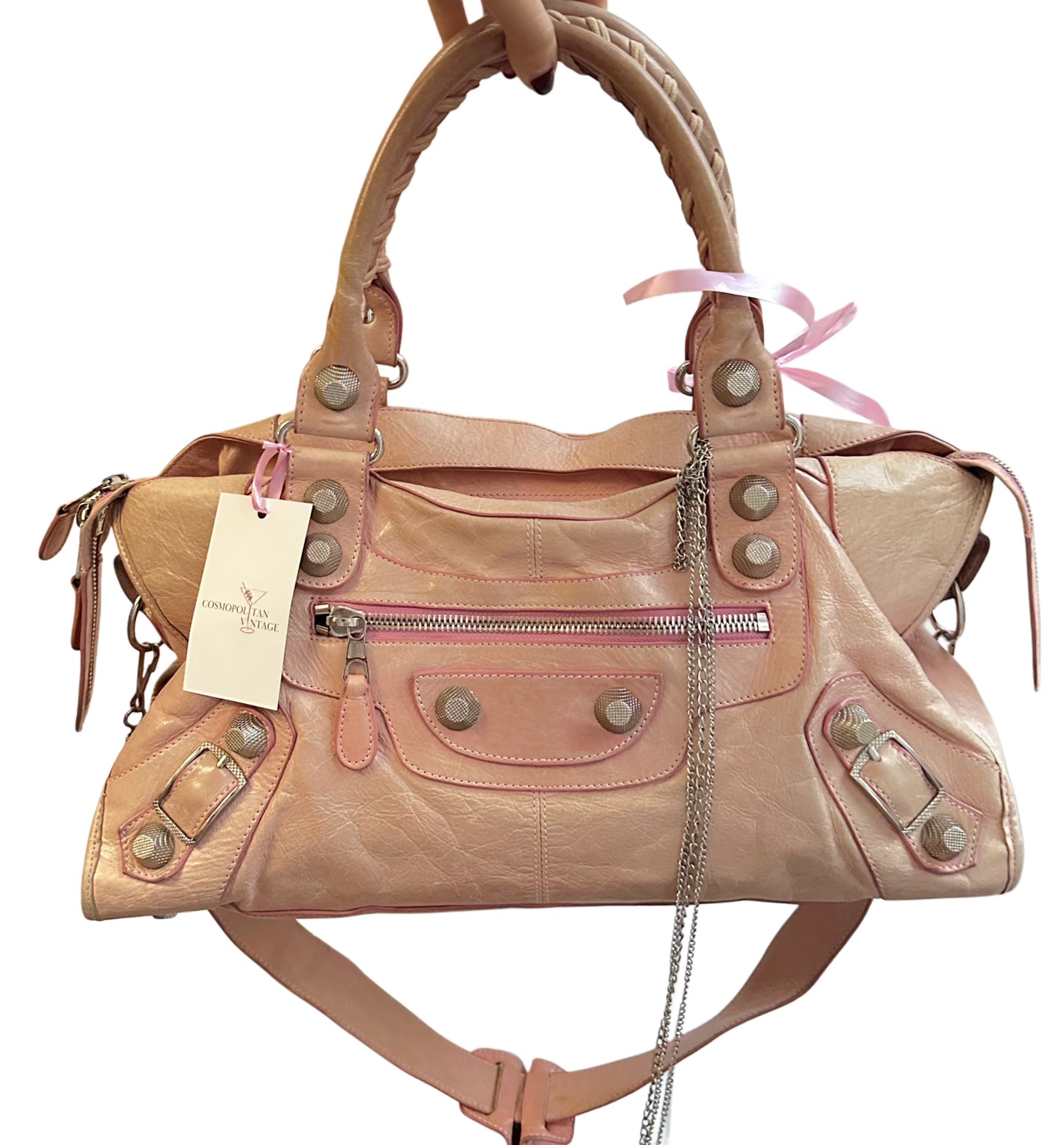 Balenciaga Baby Pink Giant City Bag with Shoulder Strap