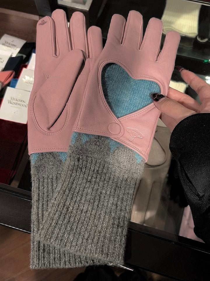 Vivienne Westwood Pink Open Heart Layered Gloves