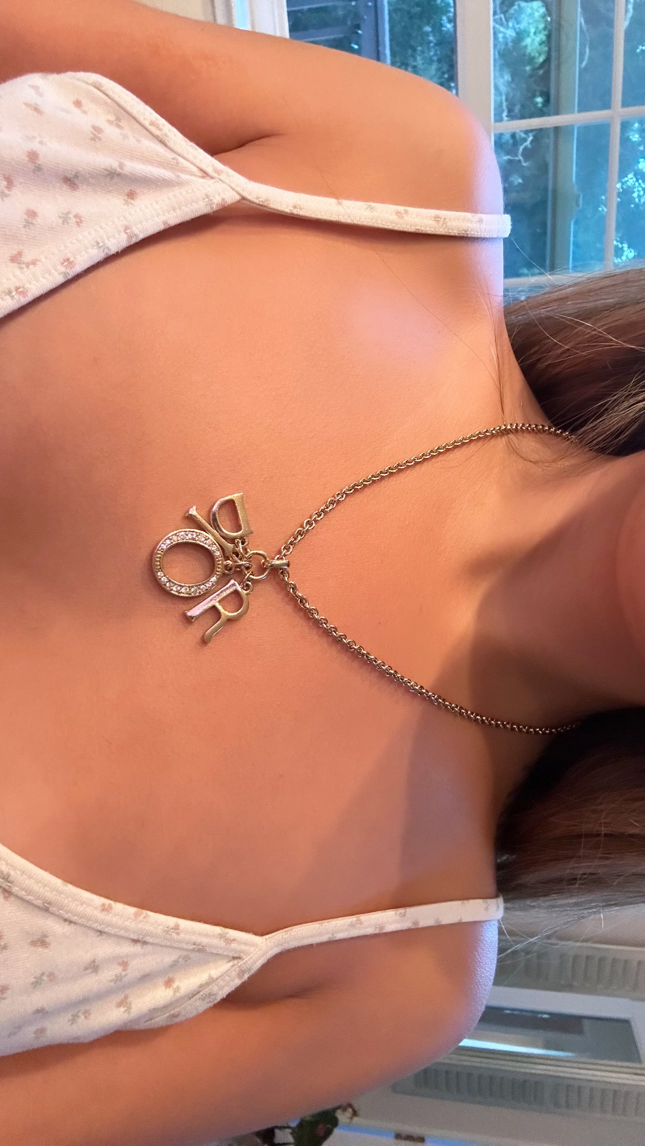 christian dior logo rhinestone necklace