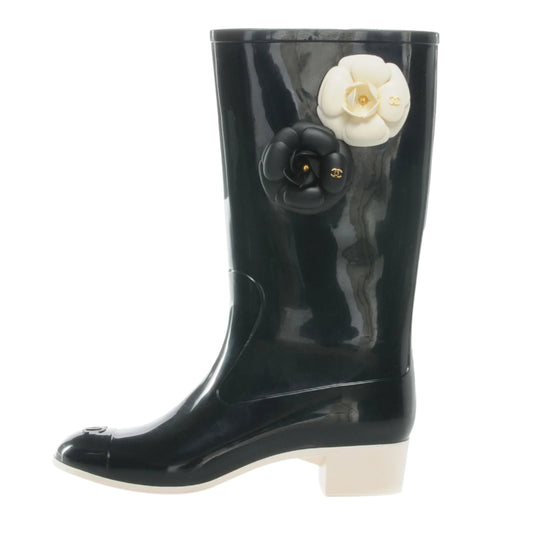 Chanel Floral Black Rain Boots (Size 36)