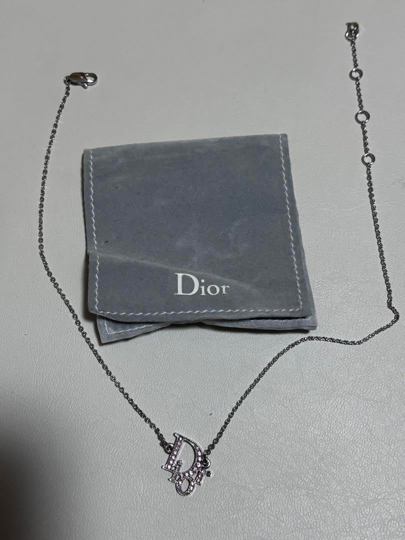 Christian Dior Pink Rhinestone Logo Necklace