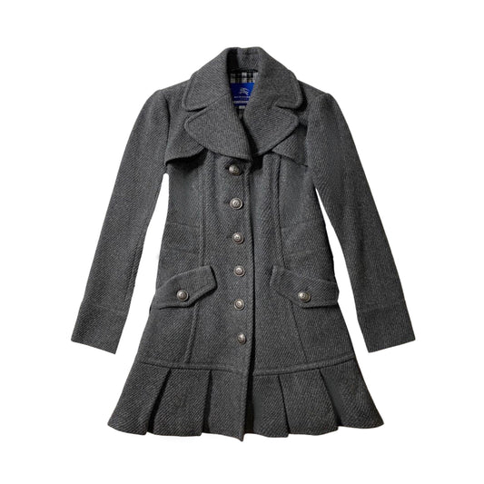 Burberry Iconic Pleated Flirty Tweed Grey Dress Coat