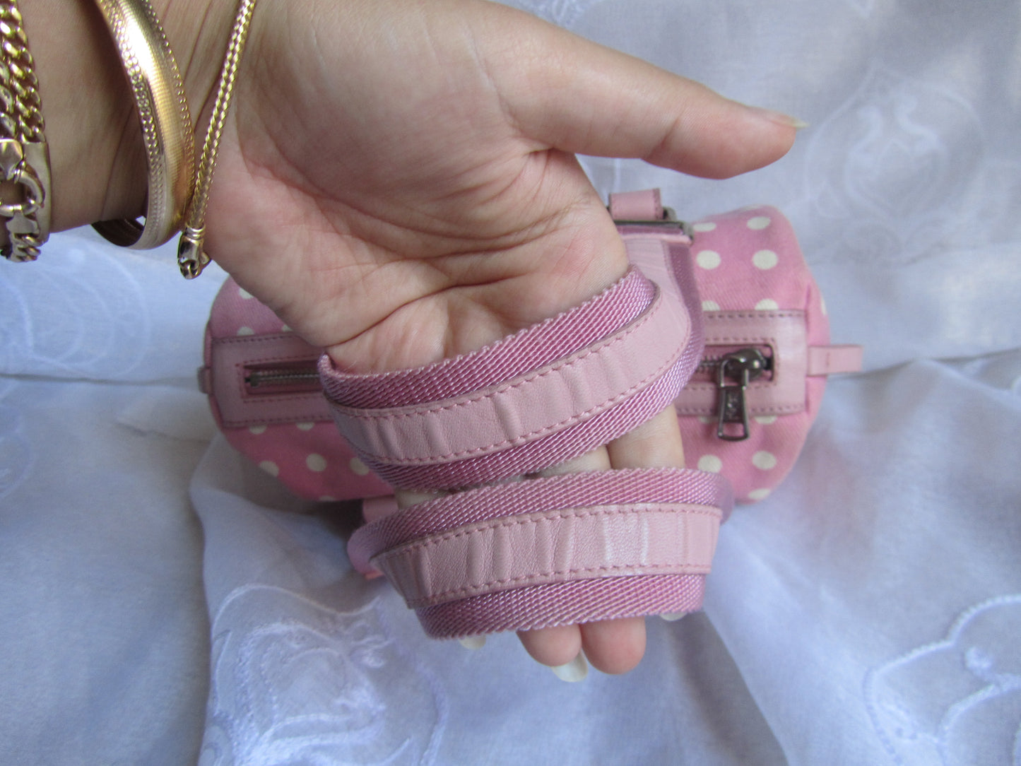 yves saint laurent pink polkadot shoulder bag