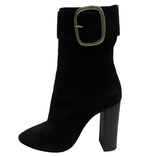 Saint Laurent Paris Black Suede Buckle Heeled Boots (37)