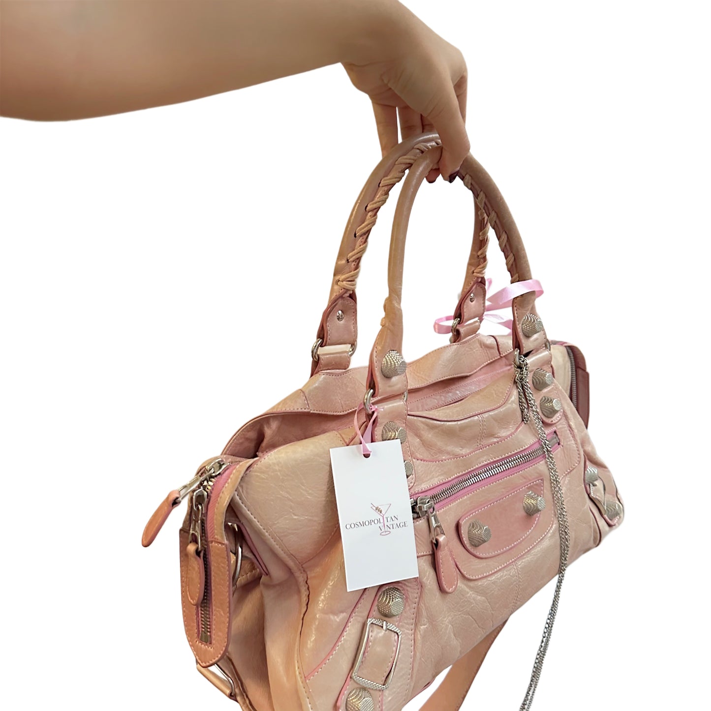 Balenciaga Baby Pink Giant City Bag with Shoulder Strap