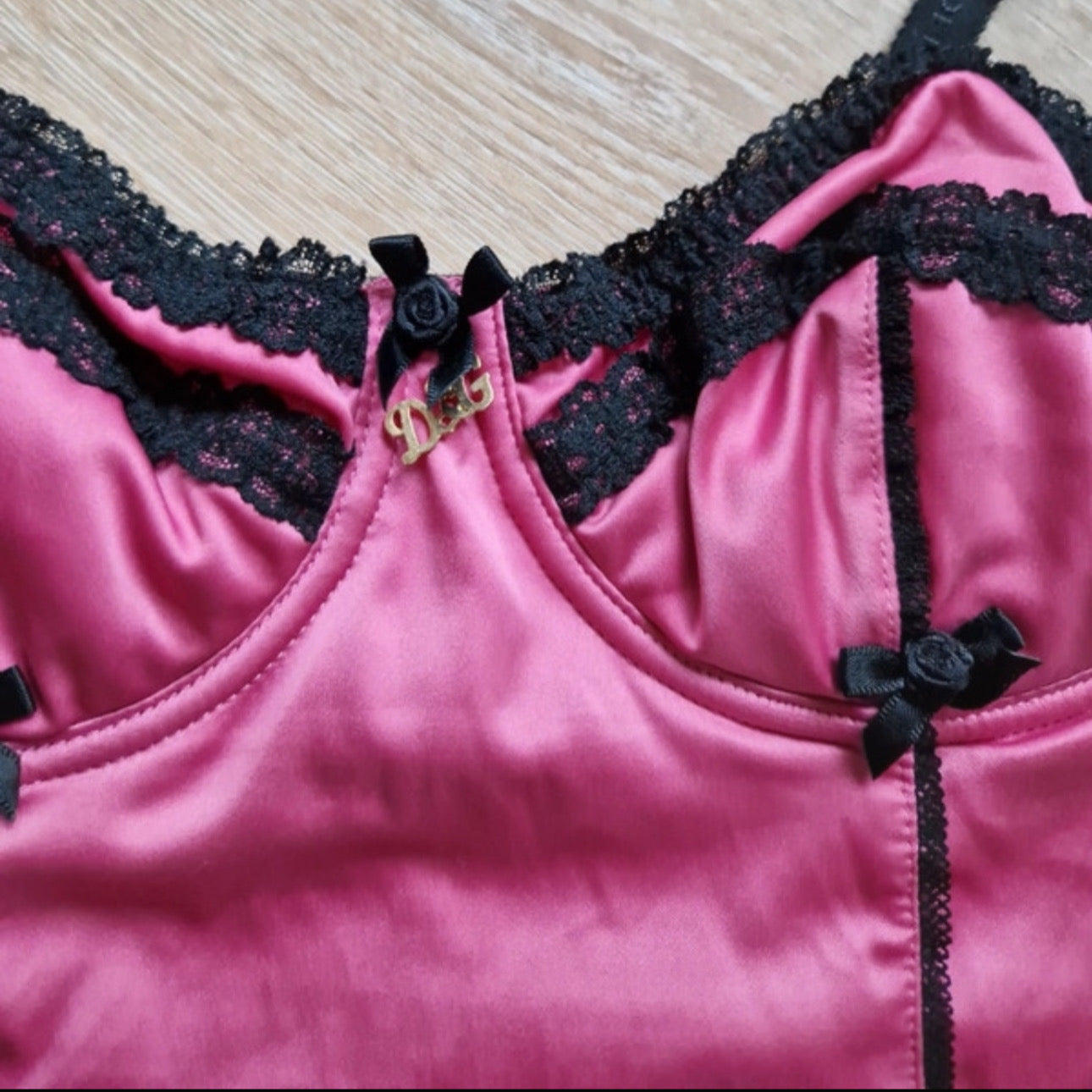 Dolce & Gabanna Pink Lace Bustier Top with Ribbon Detail